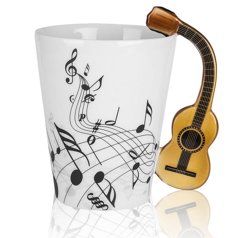 LanHong Guitar Mug Guitar Coffee Mug Music Gifts for Guitar Players Musician - 13.5 oz Guitar Cup Gifts for Music Lovers - Music Coffee Mugs Birthday Christmas Gifts for Men Women (Acoustic) - Image 1